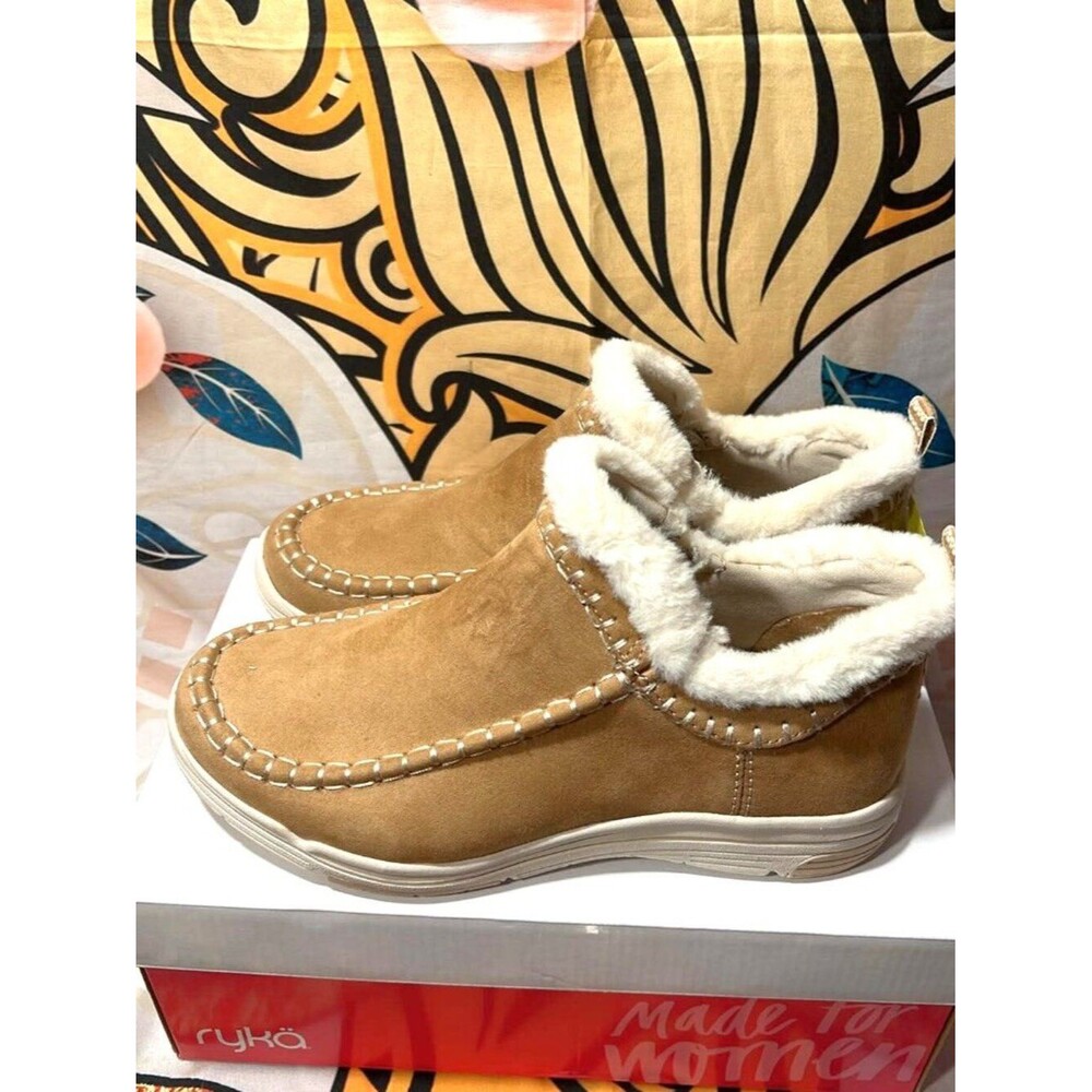 Ryka Arlana Water‑Repellent Cozy Lined Slip‑Ons – Tan – Size 7.5W (New in Box)